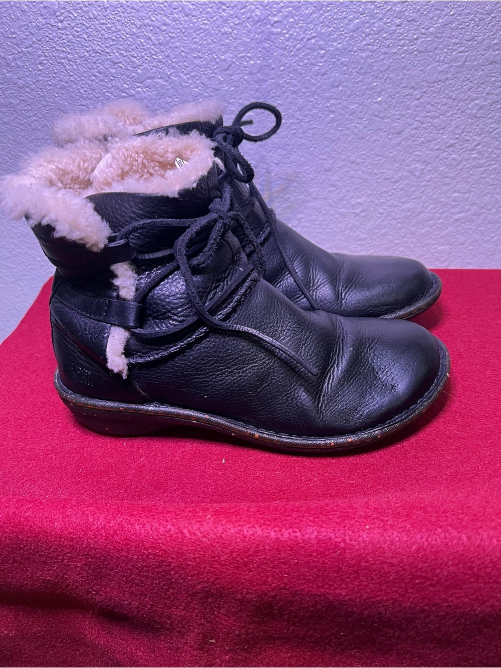 Black Leather UGG Shearling-Lined Ankle Boots - Picture 1 of 8